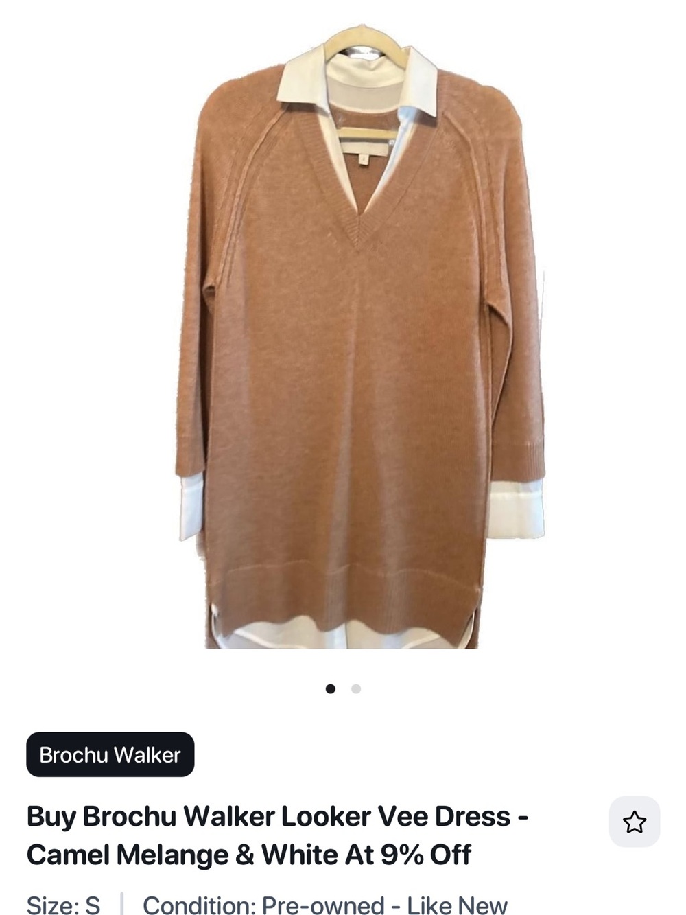 Brochu Walker Camel V-Neck Sweater Tunic with White Trim